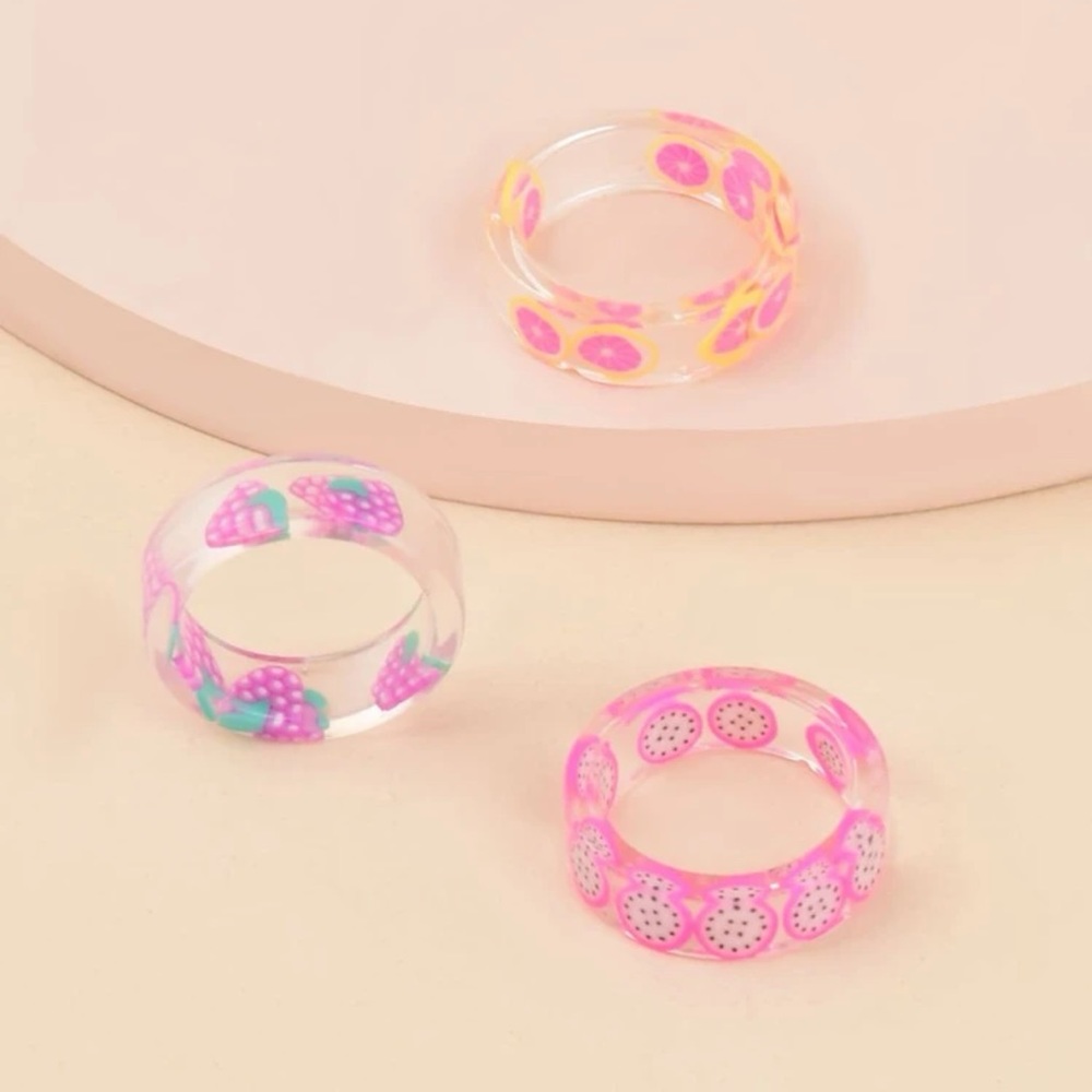 Set of 3 Acrylic Funky Fruit Rings